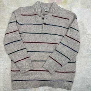 LL Bean Mens XXL Tall Lambswool Henley Striped Sweater Oatmeal 285177